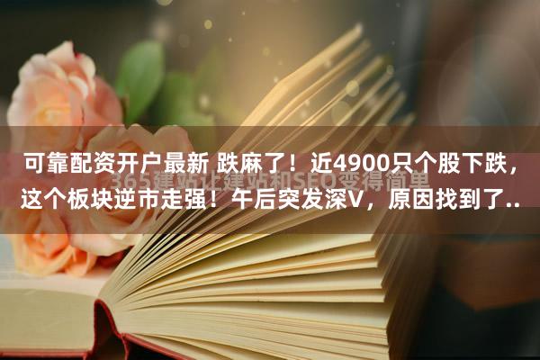 可靠配资开户最新 跌麻了！近4900只个股下跌，这个板块逆市走强！午后突发深V，原因找到了..